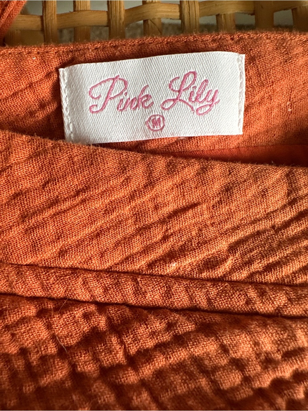 Pink Lily Gauzy Babydoll Dress in Burnt Orange - Picture 2 of 7